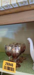 lot 26946 image: Set of Vintage Mid-Century Retro Gold Ruby Grapevine Stemmed Glasses