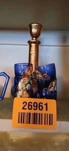 lot 26961 image: VTG Bohemian Czech Cobalt Blue and Gold Gilt Liqueur Decanter Set with a Matching Shot Glasses Set of Six