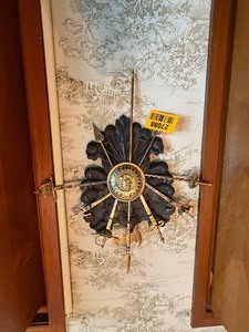 lot 27088 image: Decorative Wall Plaque Featuring a Collection of Miniature Swords, Axes, Etc.