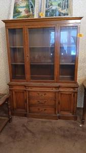lot 26997 image: Beautiful Antique China Cabinet with Drawers and Cabinets, Features Brass Hardware