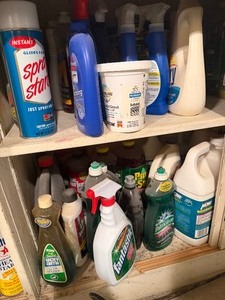 lot 27192 image: Full Length Cabinet Full of Household Cleaners and Soaps