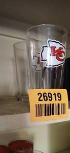 lot 26919 image: Set of Two Glass Kansas City Chiefs Glasses