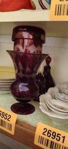 lot 26952 image: Set of Vintage Egermann Bohemian Ruby Red cut-to-clear Glass Items