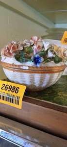 lot 26986 image: Vintage Majolica-style Ceramic Basket with a Floral Lid