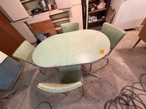 lot 27193 image: Vintage 1950s Formica-top Dinette Set with a Green Top and Chrome Legs