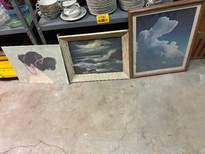 lot 27326 image: Set of Two Framed Painting of Clouds, and A Canvas Painting of a Woman