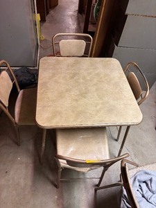 lot 27294 image: Vintage Table and Chairs Set, Four Matching Chairs with Four Leg Folding Table