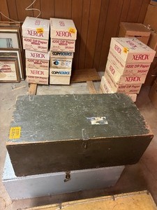 lot 27291 image: Vintage Painted Black Wood Trunk