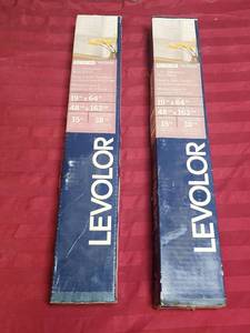 lot 410 image: Qty 2, new in box, Levolor 1-inch White Aluminum Mini Blinds 19in W x 64in L.  Item # 0170055.  Can be trimmed to 15 W