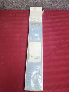 lot 412 image: Jubilee Room Darkening Vinyl Mini Blinds - Soft White.  Open box,  appears new. 23in W x 42in L