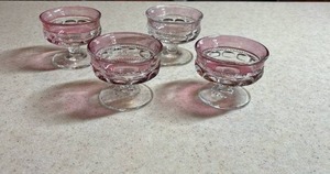 lot 104 image: Vintage Tiffin Franciscan Kings Crown Thumbprint Cranberry Flash sherbet or dessert cups - set of 4