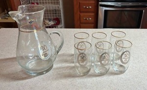 lot 107 image: 30th Anniversary Glass Pitcher and Tumbler Set