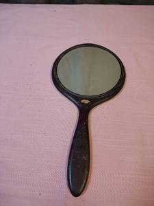 lot 150 image: Victorian Era Wood Hand Mirror  - mirror needs cleaned