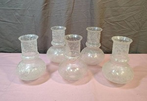 lot 153 image: Set of 5 Frosted Textured Glass Decorative Hurricane Globes  (all need cleaned)