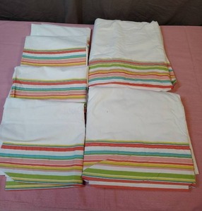 lot 163 image: Vintage Cotton Rainbow Striped queen set sheets with 4 pillow cases.  Very good condition.