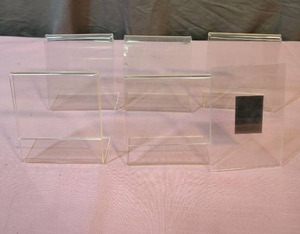 lot 173 image: Clear Acrylic Tabletop Frames  Sign Displays all about 3 high - Set of 6 (one has a magnet on it)