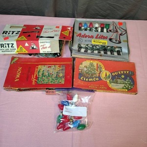 lot 183 image: Vintage 1950s Christmas Light Sets - Ritz and Clemco - all tested and working.  One does have some electrical tape near the plug in