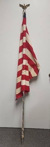 lot 418 image: American Flag with Plastic Bronze Tone Eagle Pole Topper - a few light stains