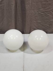 lot 445 image: White Glass Globe Light Shades - Set of 2