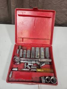 lot 488 image: S-K Tools Socket Set with Red Case - cannot confirm all sockets are SK - some sockets may be missing