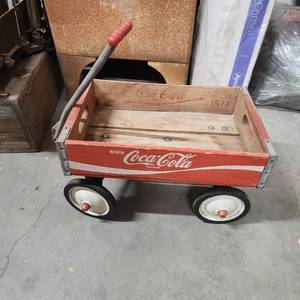 lot 8 image: Small Vintage Coca-cola wagon made from 1972 Wooden Coca-Cola Crate