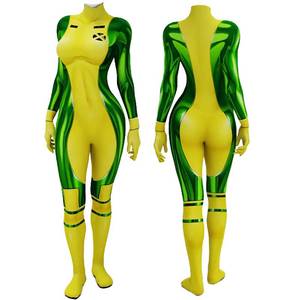 lot 2611 image: Hryuiew Rogue Costume Women Jumpsuit Superhero Rogue Cosplay Bodysuit Outfit with Headband and Wig Halloween Full Set (Green(only bodysuit), 2X3X