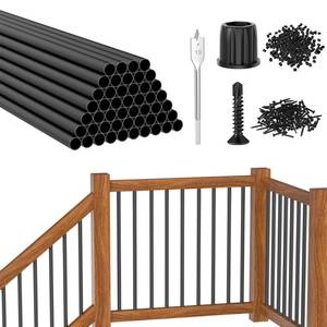 lot 2627 image: CKE 50 Pack 36 Round Aluminum Deck Balusters, 34 Diameter Hollow Round Black Aluminum Balusters for Deck Railing, Metal Deck Baluster Stair Spindles with ScrewsConectors for Railing Fencing R36 Retail- $80