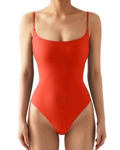 lot 2628 image: SUUKSESS Women Sexy Square Neck Thong Bodysuit Backless Sleeveless Cami Body Suit Top (Red, M)