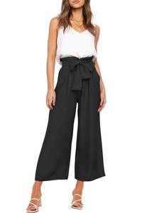 lot 2644 image: FANCYINN Womens 2 Piece Crop Pants Set V Neck Tank Wide Strap Tops High Waisted Cropped Paper Bag Pants with Belt Black XS