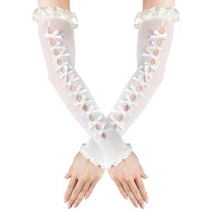 lot 2645 image: Lusofie Fingerless Lace Gloves Women With Bow Long Arm Warmers Y2k For Lolita Dress Lolita Mesh Ruffles Lace Arm Sleeves For Wedding Bridal Dating Party Christmas Masquerade Balls Cosplay (White)