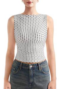 lot 2646 image: SUUKSESS Women Double Lined Sleeveless Going Out Basic Tank Tops Ruched Summer Casual T Shirts (Polka Dots, Large)
