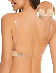 lot 2652 image: YBCG Womens Backless Bra with Clear Back Straps Plunge Convertible Push Up Padded Add A Cup Low Cut Underwire Bras for Women Nude 34B