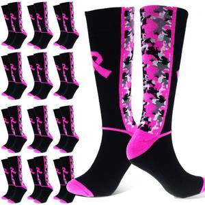 lot 2665 image: masonicbuy 12 Pairs Breast Cancer Athletic Socks Bulk, Super Thick Pink Ribbon Socks for Breast Cancer Awareness Campaigns(M)