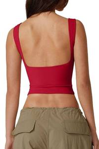 lot 2667 image: QINSEN Summer Cropped Tops for Women High Neck Open Back Crop Tank Slim Fit Tee Shirt Fairy Red M