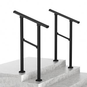 lot 2670 image: LOVMOR 2 Pack 2 Step Hand Rails for Outdoor Steps, Wrought Iron Railing, Exterior Hand Railing for Steps, Porch Railing Kit (1-2 Steps Handrail), Retail $72