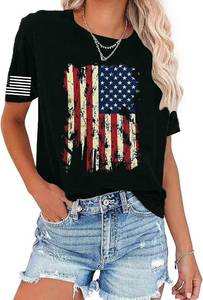 lot 2678 image: American Flag Shirts Women 4th of July Shirt Independence Day Patriotic Tees Red White and Blue USA Short Sleeve Tops Size- XL