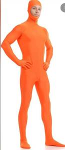 lot 2680 image: Full Body Orange Spandex Bodysuit Lorax Costume Size- ML