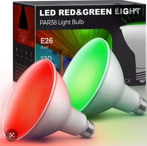 lot 2696 image: PAR38 LED Red & Green Flood Light Bulbs E26