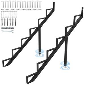 lot 2697 image: Toriexon Steel Stair Step Riser 6-Step, Metal Stair Stringer with Reinforcing Support Legs, Heavy Duty Steel Stair Stringer for 50 Height Deck and Outdoor Steps (2 Pack) Retail- $110