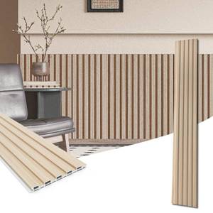 lot 2698 image: Art3d WPC Wainscoting Panels, 16-Pack 48 x 6 Inch 3D Wall Accents for Interior Wall Decor, Living Room, Bedroom, Oak Retail- $100