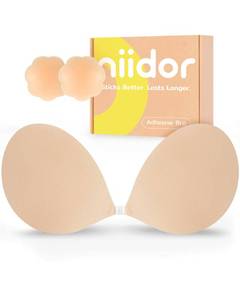lot 2699 image: Niidor Adhesive Bra Strapless Sticky Invisible Push up Silicone Bra for Backless Dress with Nipple Covers Nude(A Cup)