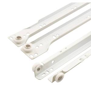 lot 2713 image: Prime-Line R 7210 Drawer Slide Kit Replace Drawer Track Hardware Self-Closing Design Fits Most Bottom Side-Mounted Drawer Systems15-34 In. Steel Tracks, Plastic Wheels, White (1 Pair)