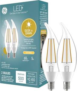 lot 2714 image: GE LED Dusk to Dawn LED Light Bulbs, Automatic OnOff Outdoor Security Lights, Soft White, E12 Candelabra Base (2 Pack)