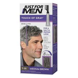 lot 2720 image: Just For Men Touch of Gray  Gray Hair Coloring for Men s with Comb Applicator  Great for a Salt and Pepper Look - Medium Brown  T-35