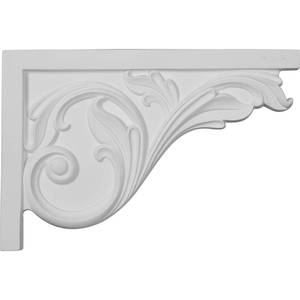 lot 2722 image: Ekena Millwork SB11X07AC-R Large Acanthus, Right Stair Brackets, 11 34W x 7 34H x 34D, Primed