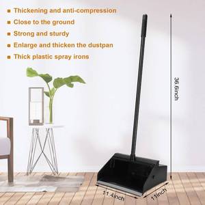 lot 2767 image: Leumoi Dust Pan with Long Handle Set 36.6 Inch Commercial Dust Pan with Comb Large Plastic Stand up DustPan for Outdoor Indoor Restaurant Home Office Floor Cleaning (Black)