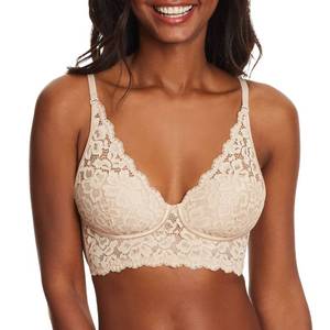 lot 2772 image: Maidenform Pure Comfort Lace Bralette, Padded Wireless Bra, Convertible Longline Halter Bralette with Soft Foam Cups, 34B