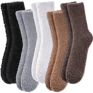 lot 2782 image: FNOVCO Womens Fuzzy Socks Super Soft Fluffy Winter Warm Cozy Home Sleeping Socks (5 Pairs Solid Color F)