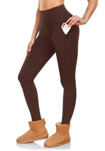 lot 2783 image: DHSO Warm Fleece Lined Leggings Women with Pockets- Thermal Winter High Waisted Yoga Pants Tummy Control Soft for Workout Coffee Small-Medium