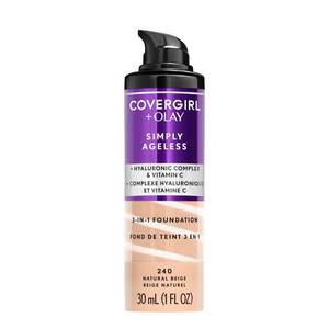 lot 2789 image: COVERGIRL & Olay Simply Ageless 3-in-1 Liquid Foundation, Matte Finish, Hyaluronic & Vitamin C Formula, 240 Natural Beige, 1 Count